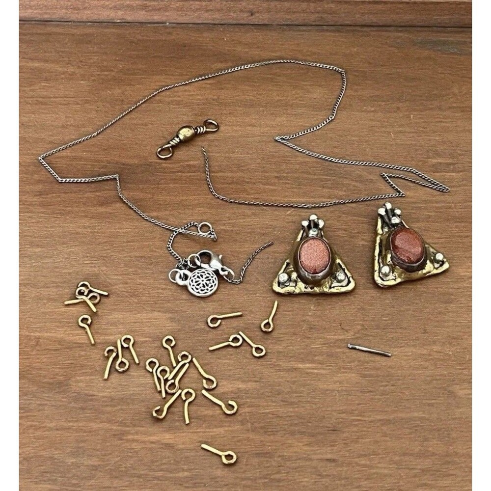 Mixed Lot of Vintage Jewelry Broken Pieces - Brighton Chain, Brutalist Goldstone